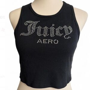 Aeropostale x Juicy Couture Black Crop Top with Rhinestone logo Detail